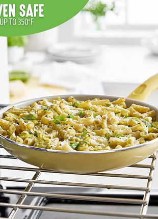 GreenLife Soft Grip Healthy Ceramic Nonstick 15 Piece Kitchen Cookware Pots and Frying Sauce Saute Pans Set, PFAS-Free with Kitchen Utensils and Lid, Dishwasher Safe, Yellow