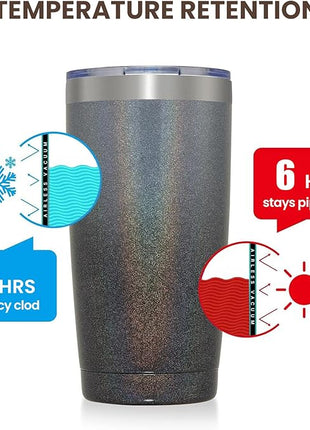 MEWAY 20oz Tumbler 4 Pack Double Wall Vacuum Insulated Travel Glitter Mug Bulk, Stainless Steel Tumblers with Lid and Straw, Powder Coated Coffee Cups for Woman(Gradient Black,Set of 4)