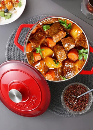 vancasso Enameled Cast Iron Dutch Oven with Lid, 3.5 QT Small Round Enamel Dutch Oven Pot for Bread Baking, Non Stick Enamel Coating, Red