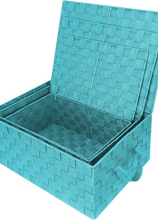Sorbus Set of 3 Hand-Woven Storage Baskets with Lids (Aqua) – Mesh Bins for Closet, Shelf, or Pantry Organization – Variety Pack for Home and Office Storage