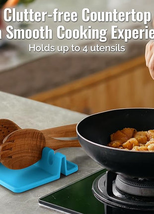 Zulay Kitchen Silicone Utensil Rest with Drip Pad for Multiple Utensils - BPA-Free, Heat-Resistant Spoon Rest & Spoon Holder for Stove Top - Kitchen Utensil Holder for Ladles & Tongs - Blue