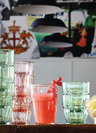 Bormioli Rocco Rock Bar 12.5 oz. Long Drink Stackable Tempered Beverage Glasses for Cold Drinks, Water, and Cocktails, Set of 6, Peach