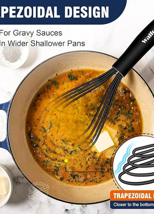 Walfos Whisk,Whisks for Cooking Non Scratch.Silicone Whisk Set of 4 Kitchen Wisk-11in Flat wisk and 7+9+11in Balloon Whisk.Nice for Mixing,Whisking and Stirring.Dishwasher Safe.(4pcs-Colorful)