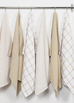 KAF Home Premium Kitchen Towels (18" x 28"), Large 100% Cotton, Flat & Terry Absorbent Dish Towel Set (Beige, 18 x 28-6 Pack)