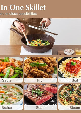 SENSARTE Nonstick Deep Frying Pan Skillet, 12-inch Saute Pan with Lid, Stay-Cool Handle, Healthy Cookware Cooking Pan with Cover, Induction Compatible (Toffee Brown)