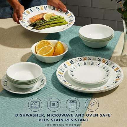 Corelle Vitrelle 18 Piece Glass Dinnerware Sets Service for 6, Triple Layer Chip & Crack Resistant Glass Plate and Bowl Sets, Anders