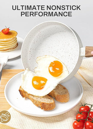 MICHELANGELO Small Frying Pan Nonstick - 6 Inch Single Egg Frying Pan, Mini Skillet with Stay-Cool Handle, Non-Toxic Omelette Pan, White