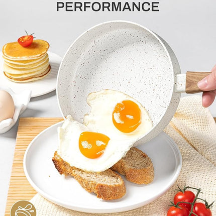 MICHELANGELO Small Frying Pan Nonstick - 6 Inch Single Egg Frying Pan, Mini Skillet with Stay-Cool Handle, Non-Toxic Omelette Pan, White