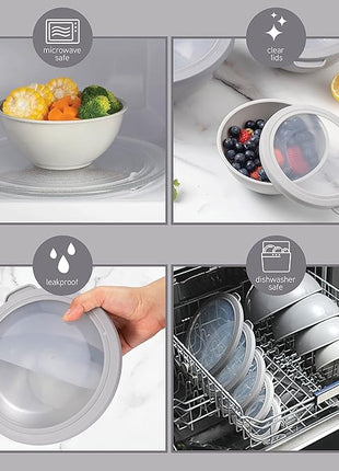 COOK WITH COLOR Mixing Bowls Set with TPR Lids - 12 Piece Plastic Nesting Bowls Set includes 6 Prep Bowls and 6 Lids, Microwave Safe (Grey)