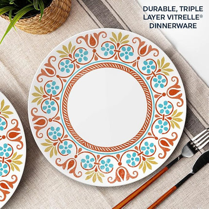 Corelle Vitrelle 10.25" Dinner Plates Set, Triple Layer Glass and Chip Resistant, Lightweight Round Plates, 6-Piece Terracotta Dreams