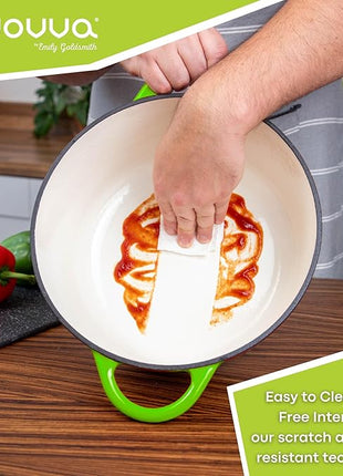 Cast Iron Dutch Oven with Lid – Non-Stick Ovenproof Enamelled Casserole Pot – Sturdy Dutch Oven Cookware – Green, 7.3-Quart, 30cm – by Nuovva