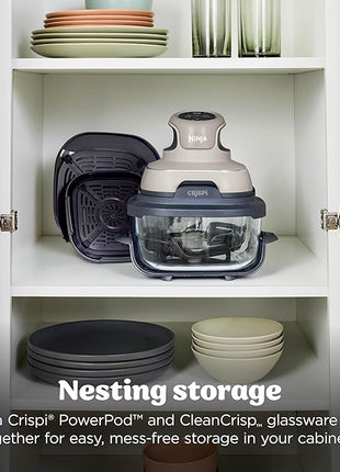 Ninja Crispi Air Fryer, Microwave, Freezer & Dishwasher Safe, Non Toxic Glass Portable Cooking System, 4 QT & 6 Cup Glass Containers with Storage Lids, Easy Meals, Air Fry, Bake, Stone, FN101ST