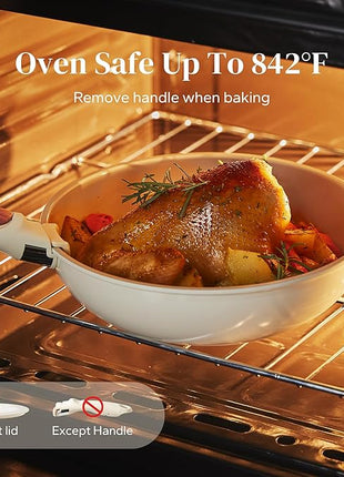 Redchef Ceramic Pots and Pans Set Non Stick, Nonstick Kitchen Cookware Sets, Non Toxic Pots and Pans Set Non Stick, PFAS PFOA & PTFE Free, Detachable Handle Pots and Pans 5 Piece, RV Cookware