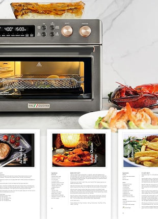 VAL CUCINA Infrared Heating Air Fryer Toaster Oven, Extra Large Countertop Convection Oven 10-in-1 Combo, 6-Slice Toast, Enamel Baking Pan Easy Clean with Recipe Book, Black Matte Stainless Steel