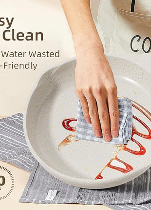 Caannasweis Nonstick Granite Frying Pan Skillet, Non Stick Omelette Fry Pans, Omelet Egg Pan, Stone Cookware Chef's Pan, Induction Compatible, PFOA Free (Beige, 3 Pcs)