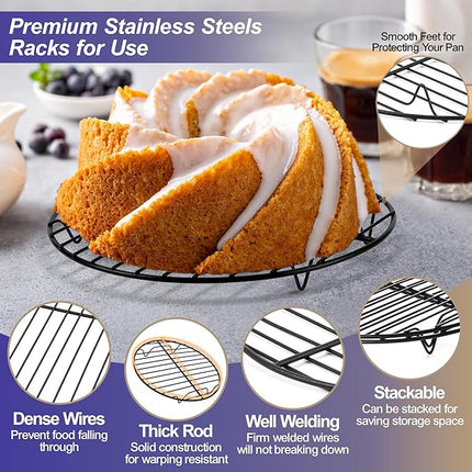 P&P CHEF Round Cooling Rack Set, Round Wire Racks for Cooking Baking, Fit Air Fryer & Oven, Stainless Steel Core with Nonstick Coatings, Black, 2 PCS - 7.5 Inch