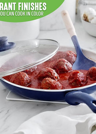 GreenLife Soft Grip Healthy Ceramic Nonstick, 12" Frying Pan Skillet with Lid, PFAS-Free, Dishwasher Safe, Blue