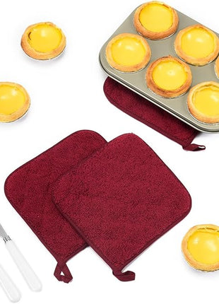 100% Cotton Kitchen Everyday Basic Terry Pot Holder Heat Resistant Coaster Potholder for Cooking and Baking Set of 5 Wine