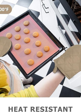 1 Pair Short Oven Mitts - Silicone Kitchen Oven Gloves High Heat Resistant 500℉, Mini Oven Mits with Non-Slip Grip Surfaces and Hanging Loop for BBQ, Baking, Cooking and Grilling (Coffee)