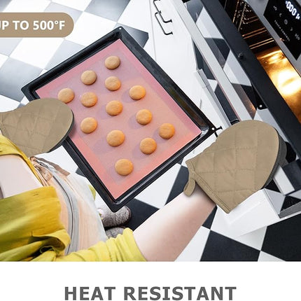 1 Pair Short Oven Mitts - Silicone Kitchen Oven Gloves High Heat Resistant 500℉, Mini Oven Mits with Non-Slip Grip Surfaces and Hanging Loop for BBQ, Baking, Cooking and Grilling (Coffee)