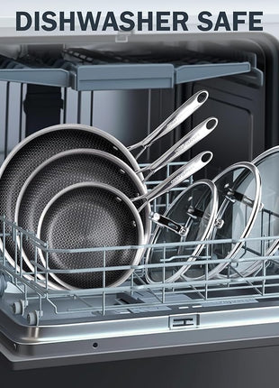 Cooks Standard 12-Inch Hybrid Nonstick Wok with Tempered Glass Lid, Multi-Ply Clad Stainless Steel Flat Bottom Wok Stit Fry Pan, Oven Safe, Induction Ready, Compatible with All Stovetops