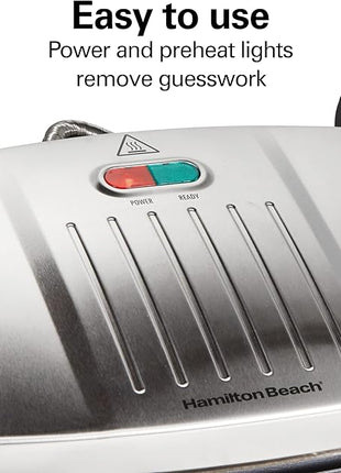 Hamilton Beach Panini Press, Sandwich Maker & Electric Indoor Grill, Upright Storage, Nonstick Easy Clean Grids, Stainless Steel (25410)