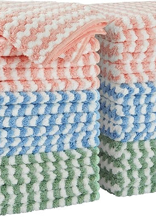 JOYMOOP 18 Pack Microfiber Cleaning Cloth, Kitchen Towels for Dish Drying Washing, Absorbent Streak Free Lint Free Rags for Cleaning, Reusable and Washable Towels - 10" x 10"