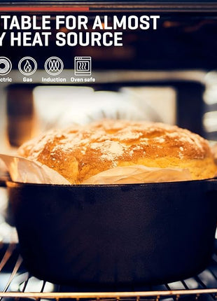 Uno Casa 2-in-1 Cast Iron Dutch Oven Large - 5 Quart Dutch Oven Pot with Lid, Pre-Seasoned Cooking Dish for Bread Baking and Stews - Heavy Duty Cast Iron Pot with Detachable Frying Pan Lid for Versatile Cooking