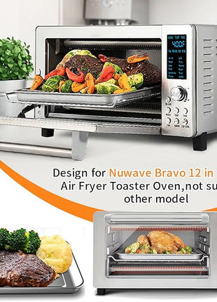 Air Fryer Baking Pan for Nuwave Bravo 12 in 1 21 Qt Air Fryer Toaster Oven, 11.2'' * 10.5'' Air Fryer Grill Pan Grill Plate Crisper Plate Rack Parts Accessories Tray, Stainless Steel