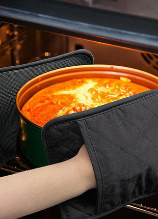 Cotton and Neoprene Oven Pads Pot Holder with Pocket 8"x8.5" Dual-Function Hot Pad Set for Finger Hand Wrist Protection Heat Resistant to 428°F Black