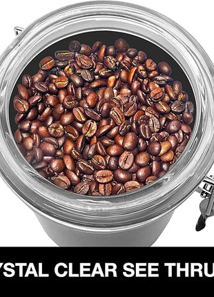 Oggi Set of 4 Stainless Steel Kitchen Canisters - Airtight Clamp Lid, Clear See-Thru Top - Ideal for Kitchen Storage, Food Storage, Pantry Storage - Includes 1 each: 26oz, 36oz, 47oz, 62oz.