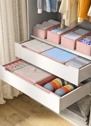 DIMJ Fabric Drawer Organizer Bins - 12 Pack Foldable Sock & Clothes Organizer - Pink