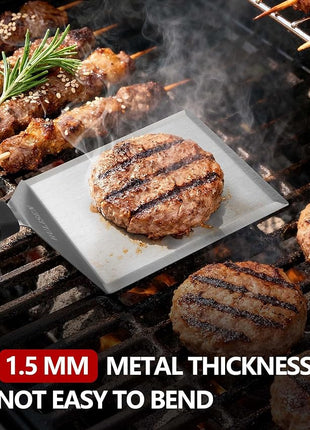 HULISEN Stainless Steel Large Grill Spatula - 6 x 5 Inch Heavy-Duty Metal Spatula with Cutting Edges, Kitchen Griddle Accessories, Smashed Burger Turner Scraper for BBQ Grill and Flat Top Griddle