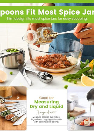 Spring Chef Stainless Steel Measuring Cups and Spoons Set of 14 with Leveler, Nesting Kitchen Metal Measuring Cups and Spoons Set for Dry and Liquid Ingredients, Perfect for Cooking & Baking