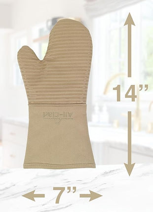 All-Clad Silicone Oven Mitts: Heat Resistant up to 500 Degrees - 100% Cotton & Silicone, 14"x7" Oven Mitt for Kitchen and Barbeque, 2-Pack, Cappuccino
