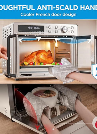 Midea Flexify French Door Toaster Oven Air Fryer Combo, 26.4 QT, Extra Large Air Fryer Countertop Oven 10-in-1 Combo, 25% Faster Cooking and 90% Less Oil, Stainless Steel