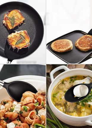 Silicone Spatula Spoon Set, 4 PCS Silicone Cooking Utensils Spatula Spoon Set with Stainless Steel Handle, BPA Free Kitchen Turners for Frying, Mixing, Serving, Draining, Turning, Stirring, Black