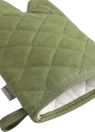 Oven Mitts and Pot Holders 4 pcs Set,High Heat Resistant 500 Degree Extra Thicken Long Kitchen Cotton Oven Glove for Cooking (12 Inch,Green)