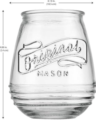 Glaver's Stemless Wine Glasses 21 Oz. Set Of 4 Original Mason Vintage Goblet Beverage Glasses Uses For Your Cocktail Lounge, Whiskey Parties, and Everyday Dinner Table. Dishwasher Safe. (Large)