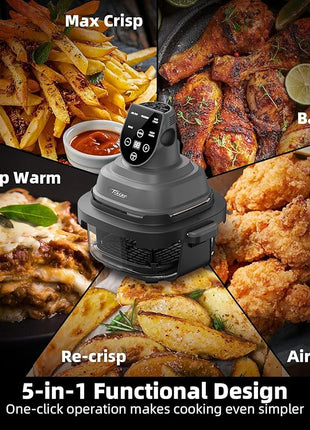 5-in-1 Portable Glass Air Fryer - 4QT & 6-Cup Non-Toxic Glass Containers with Lids, Silicone Mat, 1500W Small Air Fryer, 90% Less Oil, Dishwasher/Freezer Safe for Single Servings, Family Meals