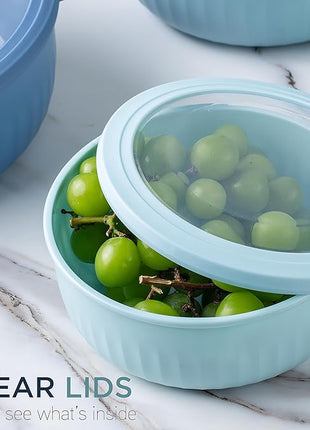 COOK WITH COLOR Prep Bowls with Lids- Wide and Deep Nesting Plastic Small Mixing Bowl Set with Lids, 12 Piece Set - Wide Bowls, Blue