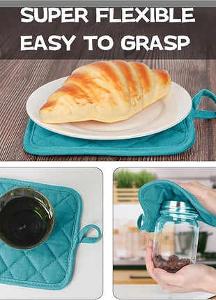 Oven Mitts and Pot Holders Set, Pack of 4, Heat Resistant Silicone Kitchen Mini Oven Mittens for 500 Degrees, Mini Oven Gloves and Hot Pads for Baking Grilling Barbecue Microwave Machine Washable