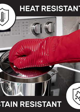 All-Clad Silicone Oven Mitts: Heat Resistant up to 500 Degrees - 100% Cotton & Silicone, 14"x7" Oven Mitt for Kitchen and Barbeque, 2-Pack, Chili