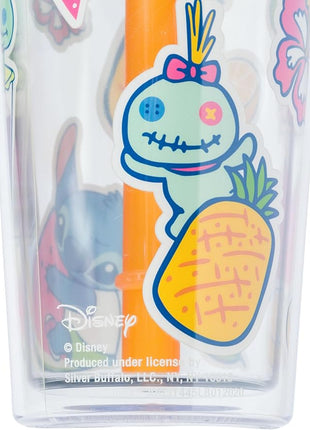Silver Buffalo Disney Lilo and Stitch Cute Decals Featuring Scrump Plastic Boba Tumbler with Lid and Straw, 24 Ounces