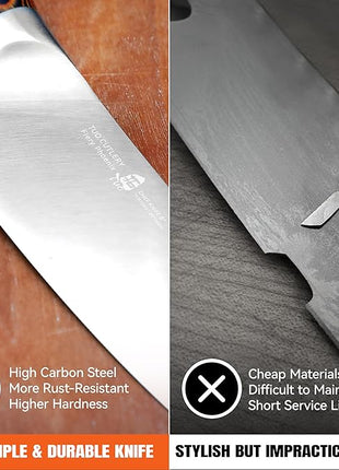 TUO Chef Knife, 8 inch Sharp Kitchen Knife with Pakkawood Handle, High Carbon Steel, Professional for Chopping & Dicing, Gift Box - Fiery Phoenix Series