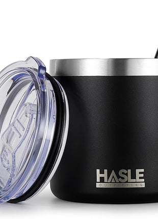 HASLE OUTFITTERS 10oz Insulated Tumblers with Lid and Straw,Stainless Steel Tumbler Travel Coffee Mug,Double Wall Reusable Tumbler Cup for Iced and Hot Drinks(Black,1 Pack