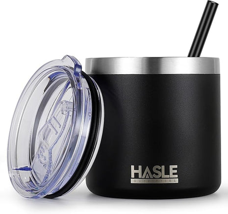HASLE OUTFITTERS 10oz Insulated Tumblers with Lid and Straw,Stainless Steel Tumbler Travel Coffee Mug,Double Wall Reusable Tumbler Cup for Iced and Hot Drinks(Black,1 Pack