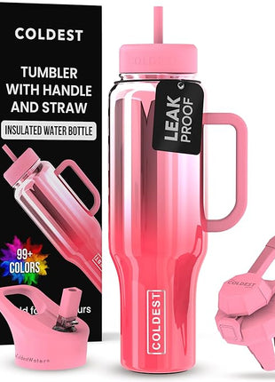 Coldest Tumbler with Handle and Straw - 100% Spill Proof Tumbler with Straw (3 Lids) - Stainless Steel Insulated Leakproof Tumblers for Women & Men - Cup Holder Friendly - 46 oz (Lily Nova)