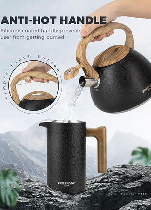 POLIVIAR Tea Kettle, 2.7 Quart Stovetop Tea Kettle, Audible Whistling Teapot with Crackle Finish, Food Grade Stainless Steel for Anti-Rust, Anti Hot Handle, Suitable for All Heat Sources (JX2023-LRB)