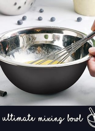 WHYSKO Meal Prep Stainless Steel Mixing Bowls Set, Home, Refrigerator, and Kitchen Food Storage Organizers | Ecofriendly, Reusable, Heavy Duty (Black)